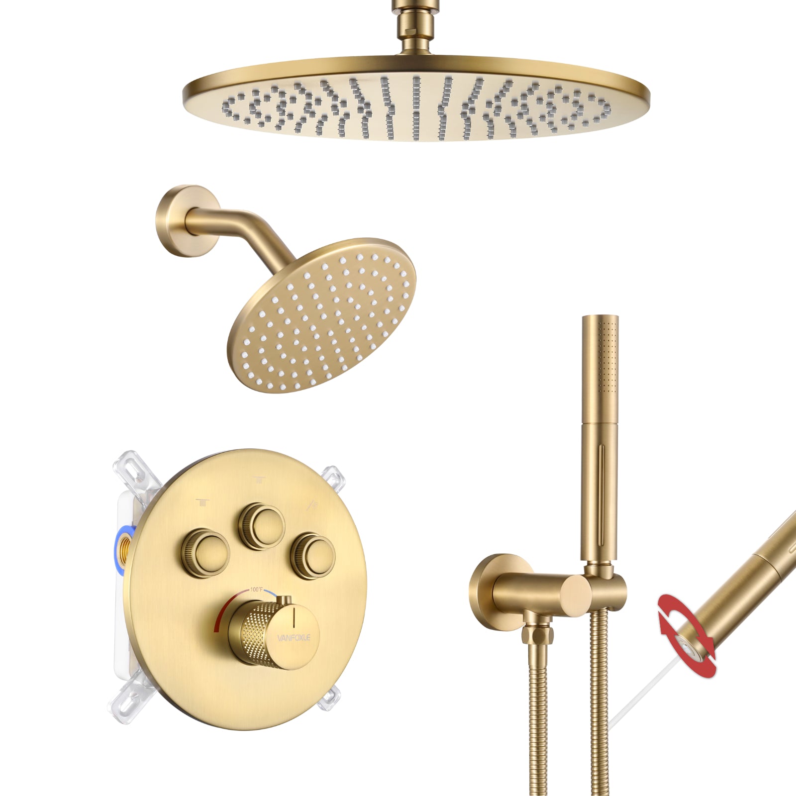 Single Handle 4-Spray Shower Faucet 1.8 GPM 12 in. Round Ceiling Mounted Shower with Pressure Balance