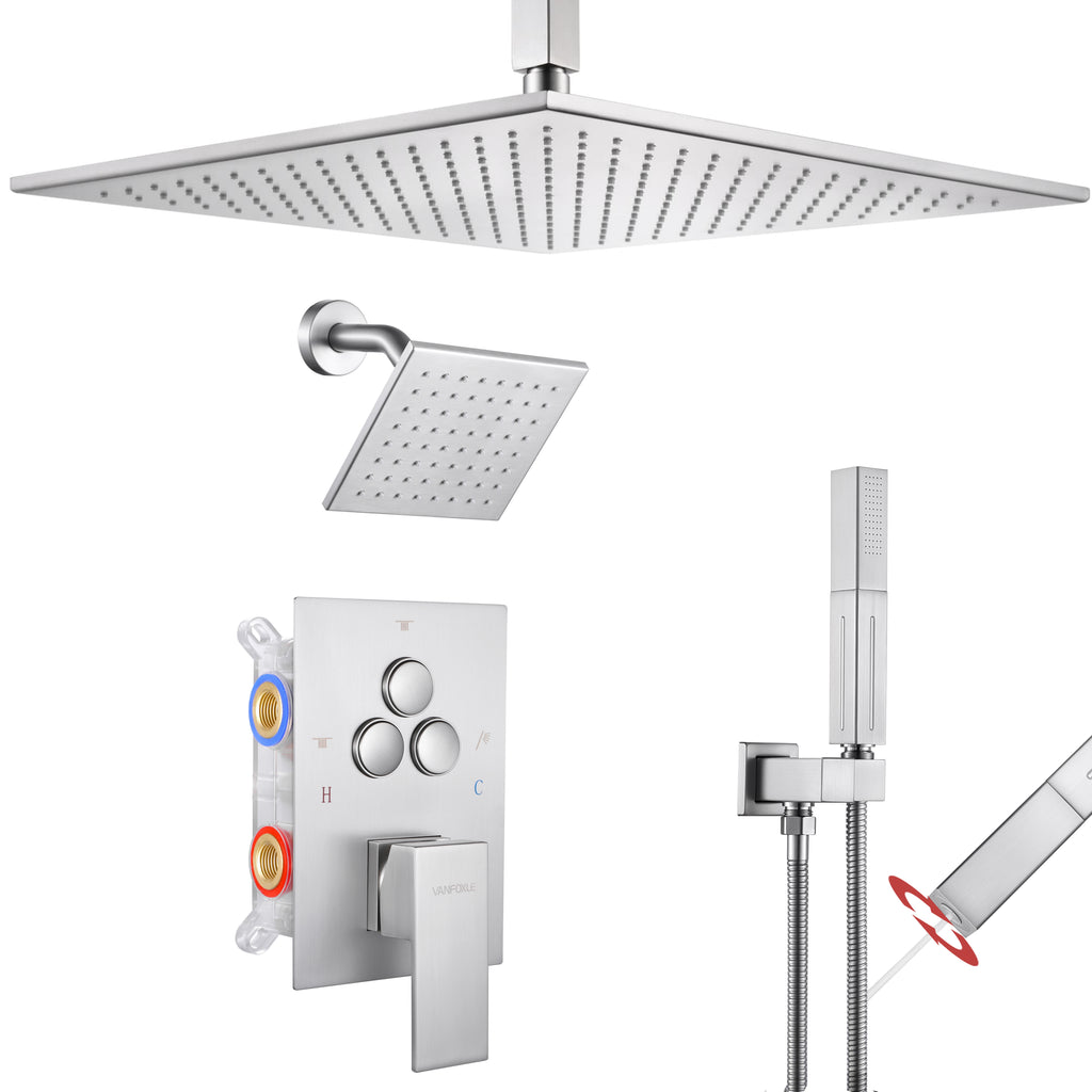 Single Handle 4-Spray Shower Faucet 1.8 GPM 12 in. Square Ceiling Mounted Shower with Pressure Balance