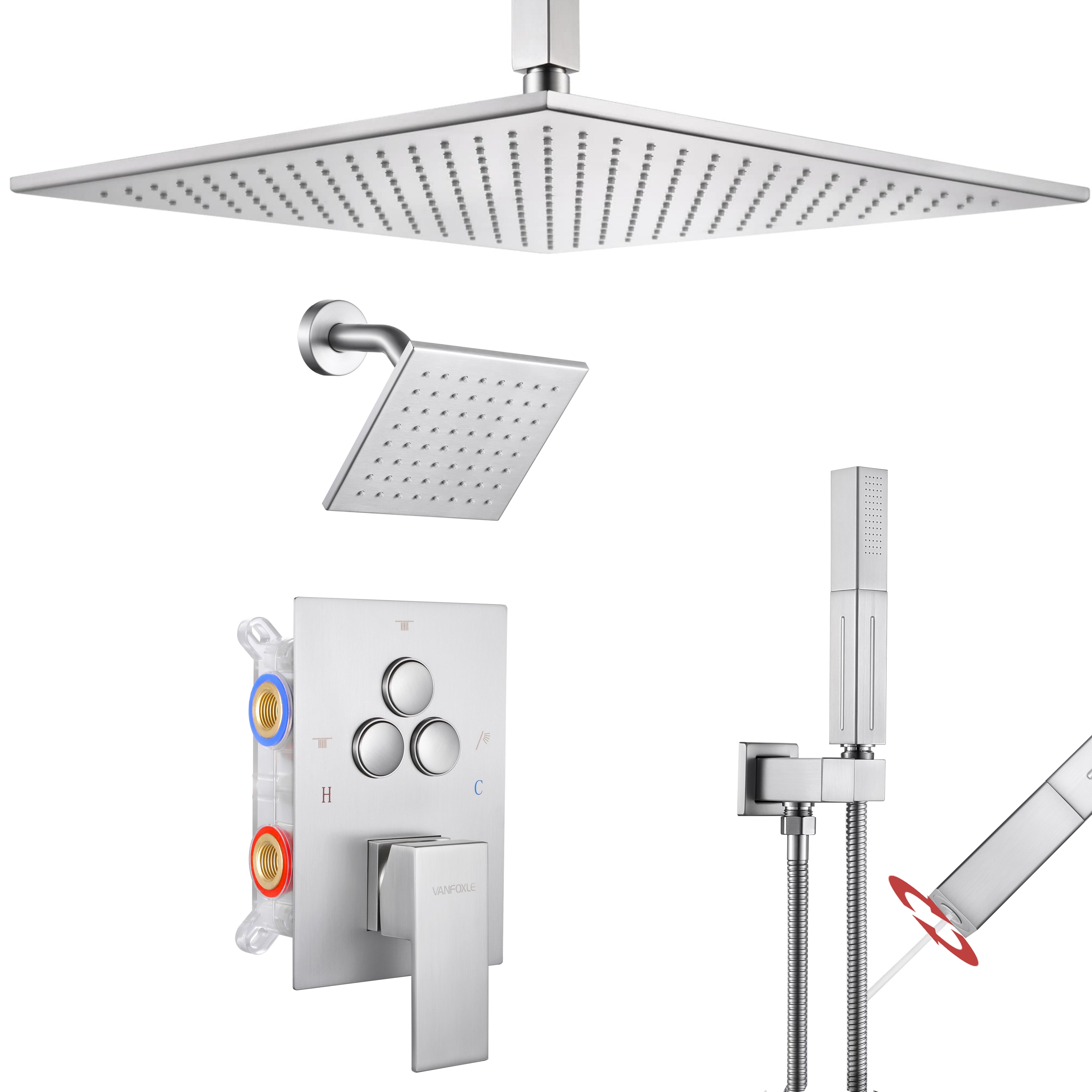 Single Handle 4-Spray Shower Faucet 1.8 GPM 12 in. Square Ceiling Mounted Shower with Pressure Balance