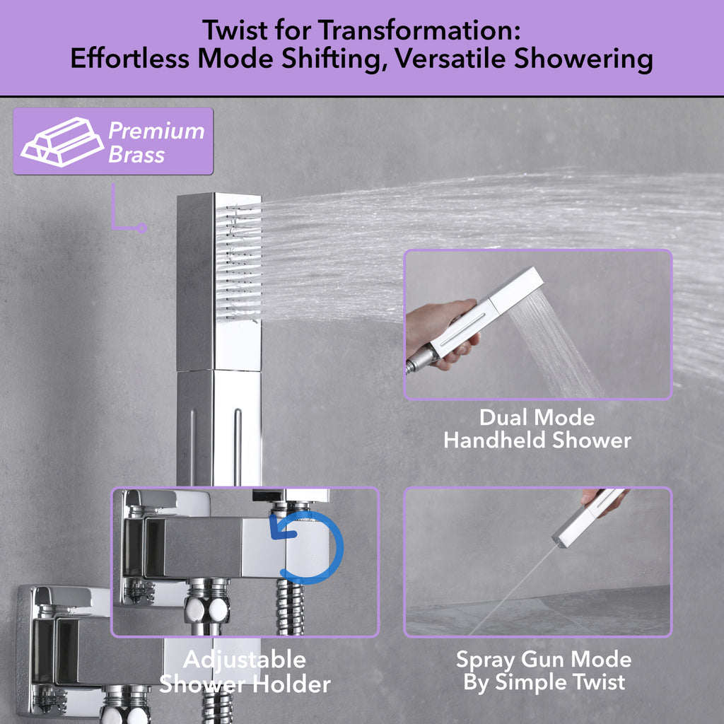 Single Handle 2-Spray Shower Faucet 1.8 GPM 16 in. Square Ceiling Mounted with Pressure Balance in Matte Sliver
