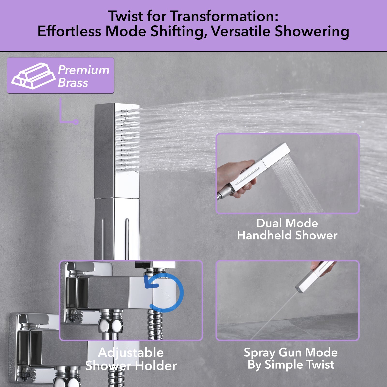 Single Handle 2-Spray Shower Faucet 1.8 GPM 16 in. Square Ceiling Mounted with Pressure Balance in Matte Sliver
