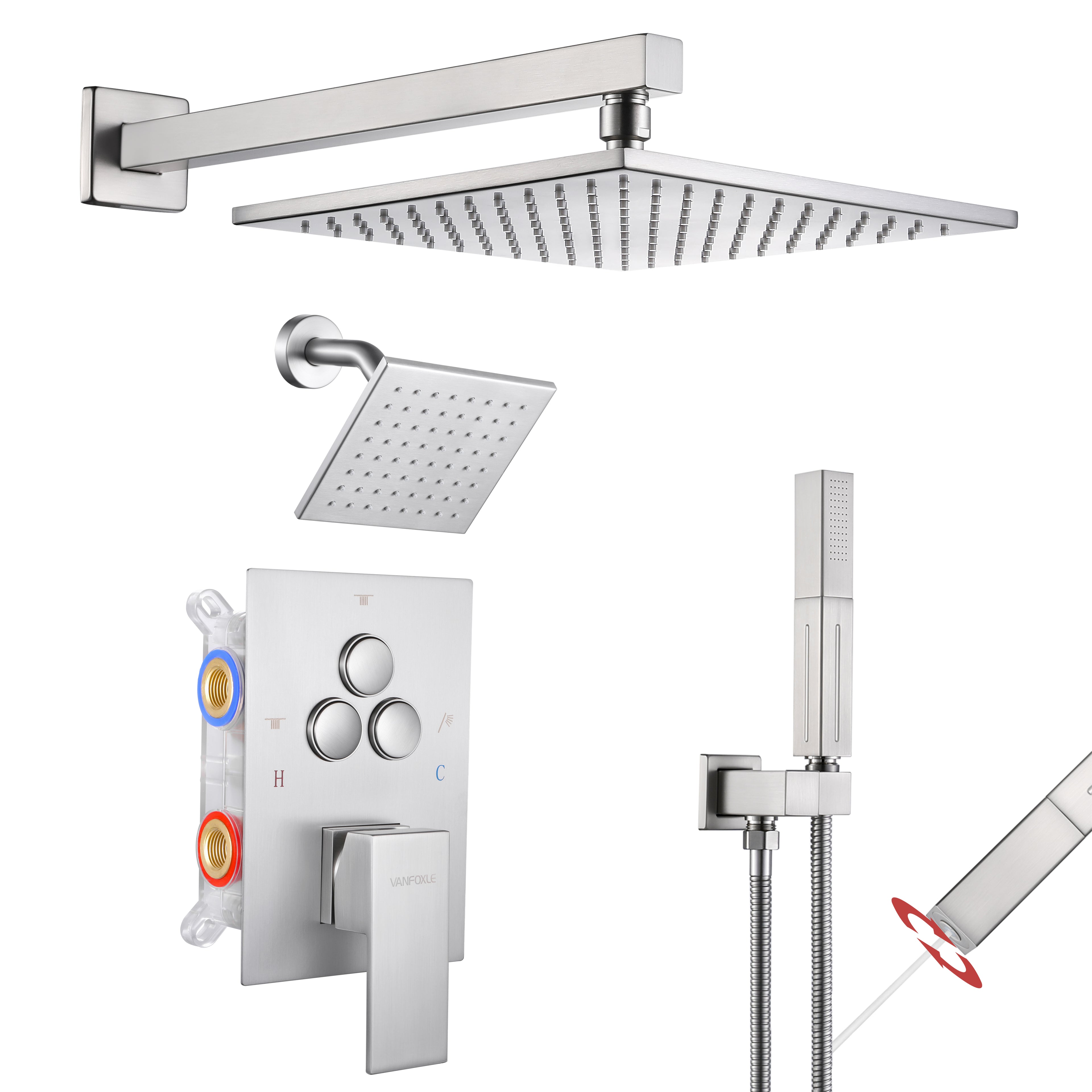 Luxury Single Handle 2-Spray Shower Faucet 1.8 GPM with 10 in. Rainfall Head and Pressure Balance Valve