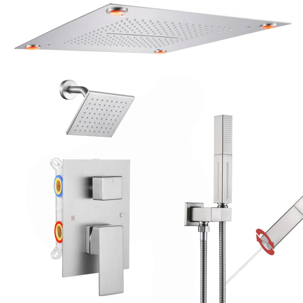 Single Handle 5-Spray Shower Faucet 1.8 GPM 16 in. LED Square Ceiling Mounted with Pressure Balance