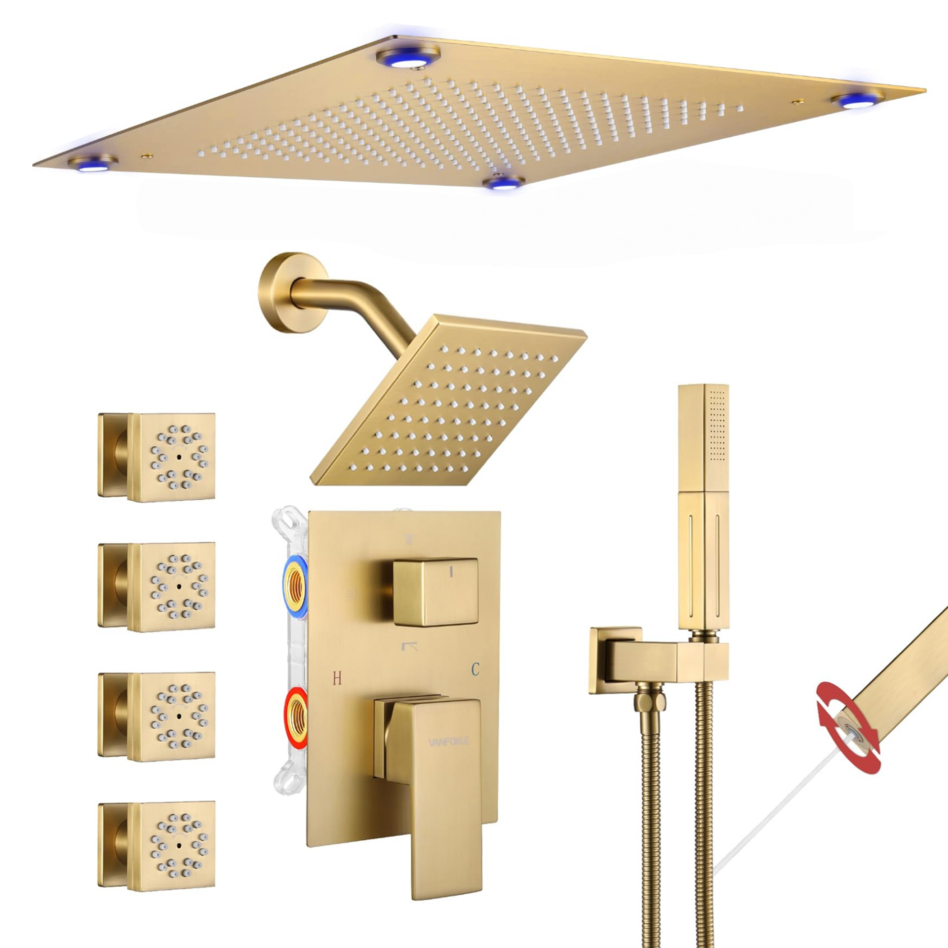 Luxury Single Handle 2-Spray Shower Faucet 1.8 GPM with 16 in. LED Rainfall Square Head and 4-Jet