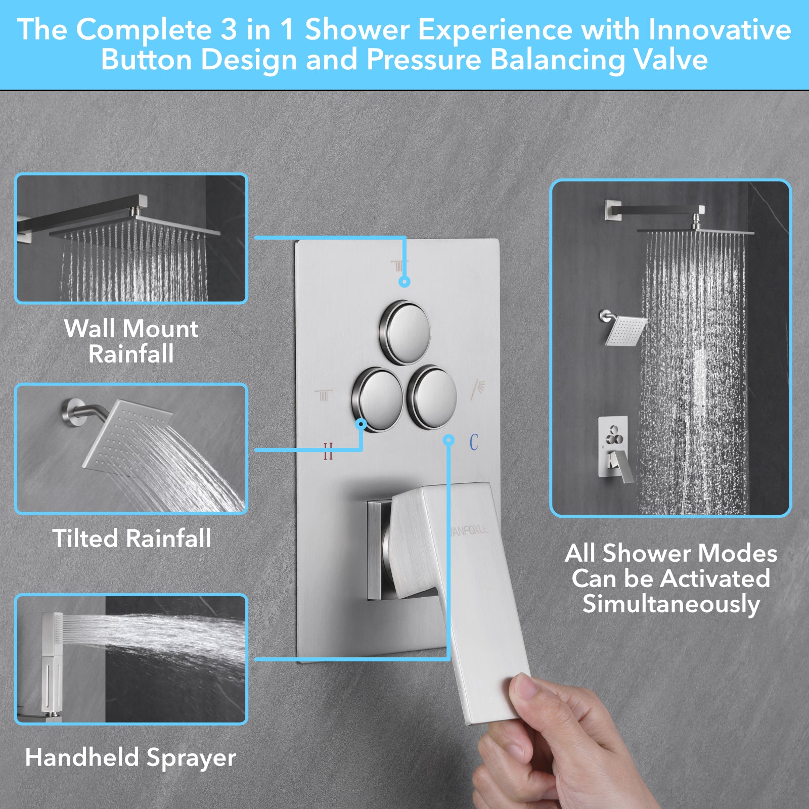 Single Handle 4-Spray Shower Faucet 1.8 GPM 10 in. Square Ceiling Mounted Shower with Pressure Balance in Brushed Nickel