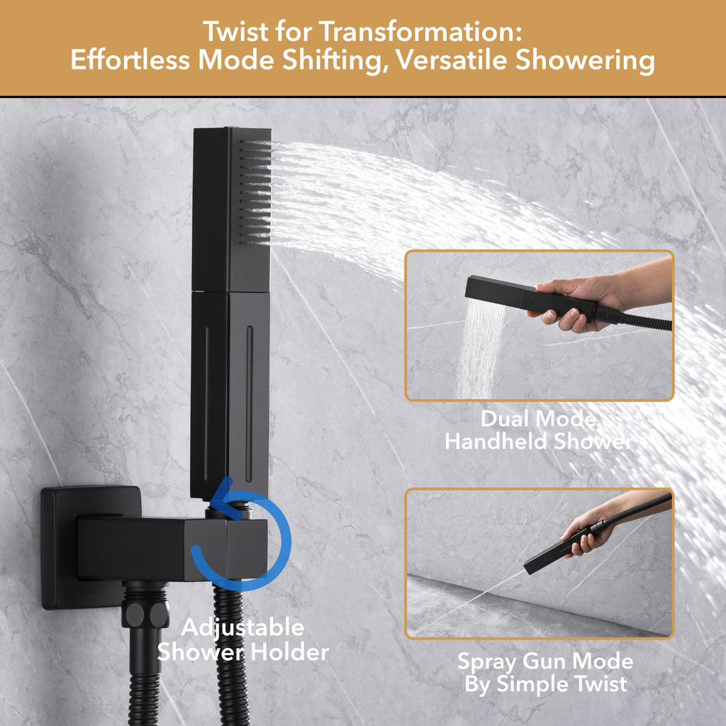 Single Handle 2-Spray Shower Faucet 1.8 GPM with 19 in. LED Square Head and 14-Inch Shoulder Massage