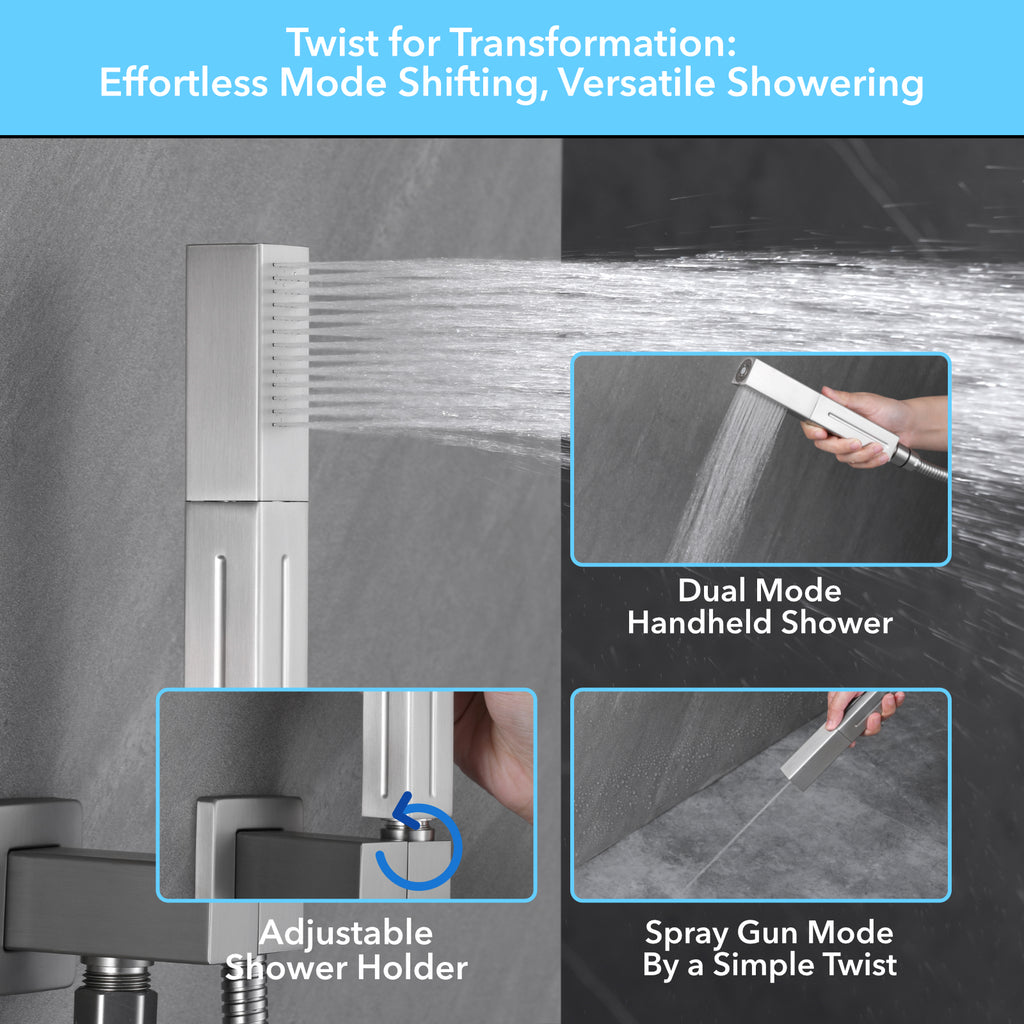 Single Handle 4-Spray Shower Faucet 1.8 GPM 10 in. Square Ceiling Mounted Shower with Pressure Balance in Brushed Nickel