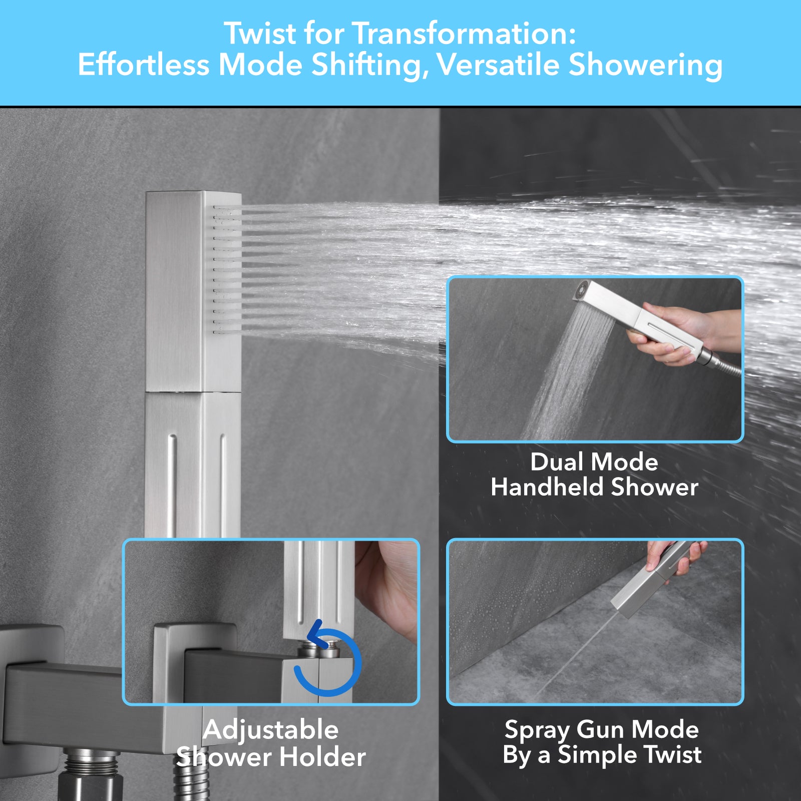Single Handle 4-Spray Shower Faucet 1.8 GPM 10 in. Square Ceiling Mounted Shower with Pressure Balance in Brushed Nickel