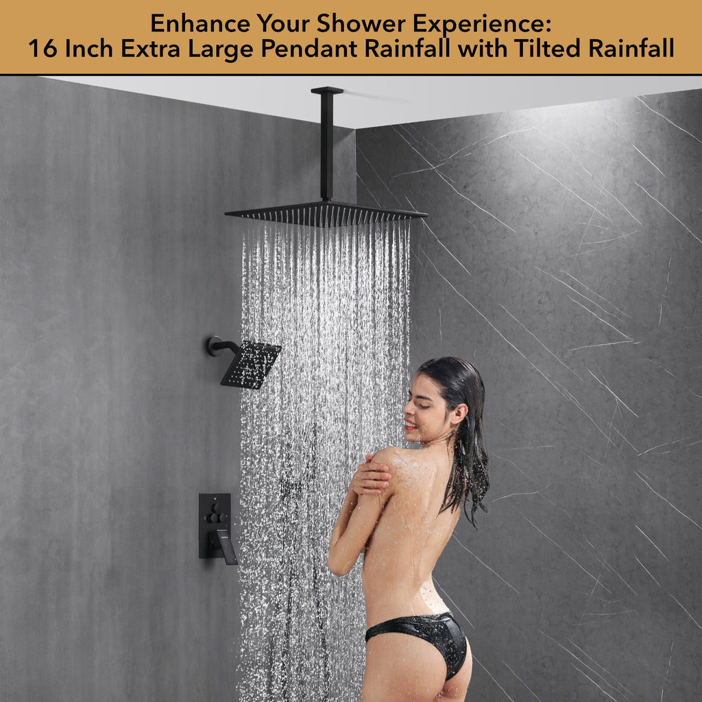 Single Handle 4-Spray Shower Faucet 1.8 GPM 12 in. Square Ceiling Mounted Shower with Pressure Balance