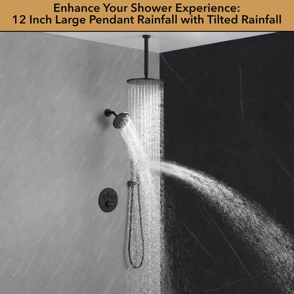 Single Handle 4-Spray Shower Faucet 1.8 GPM 12 in. Round Ceiling Mounted Shower with Pressure Balance