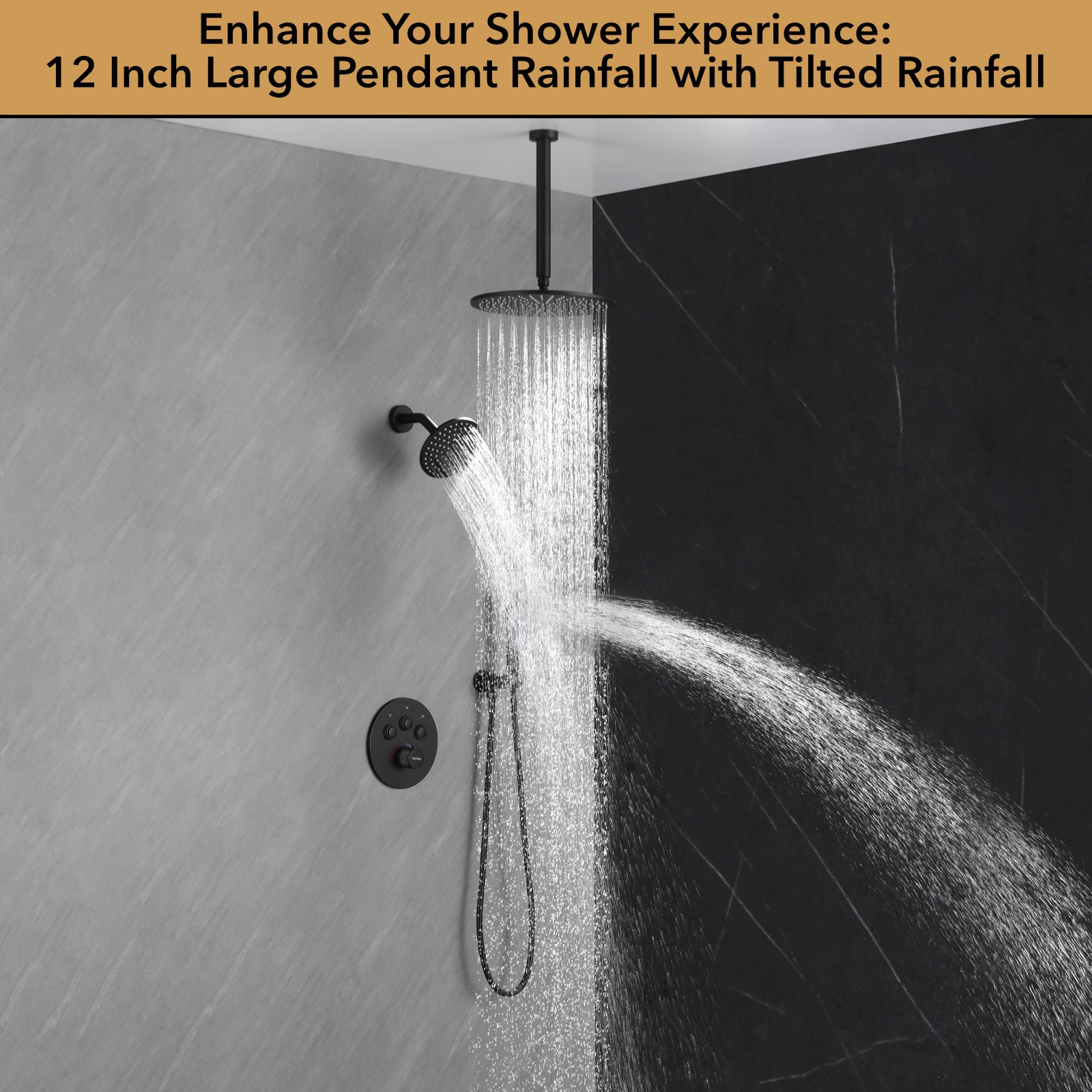 Single Handle 4-Spray Shower Faucet 1.8 GPM 12 in. Round Ceiling Mounted Shower with Pressure Balance