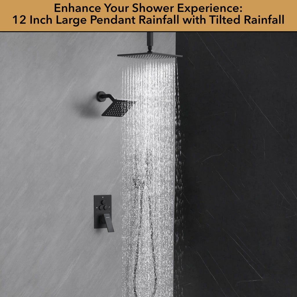 Single Handle 4-Spray Shower Faucet 1.8 GPM 12 in. Square Ceiling Mounted Shower with Pressure Balance