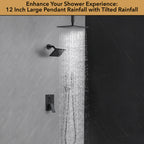 Single Handle 4-Spray Shower Faucet 1.8 GPM 12 in. Square Ceiling Mounted Shower with Pressure Balance