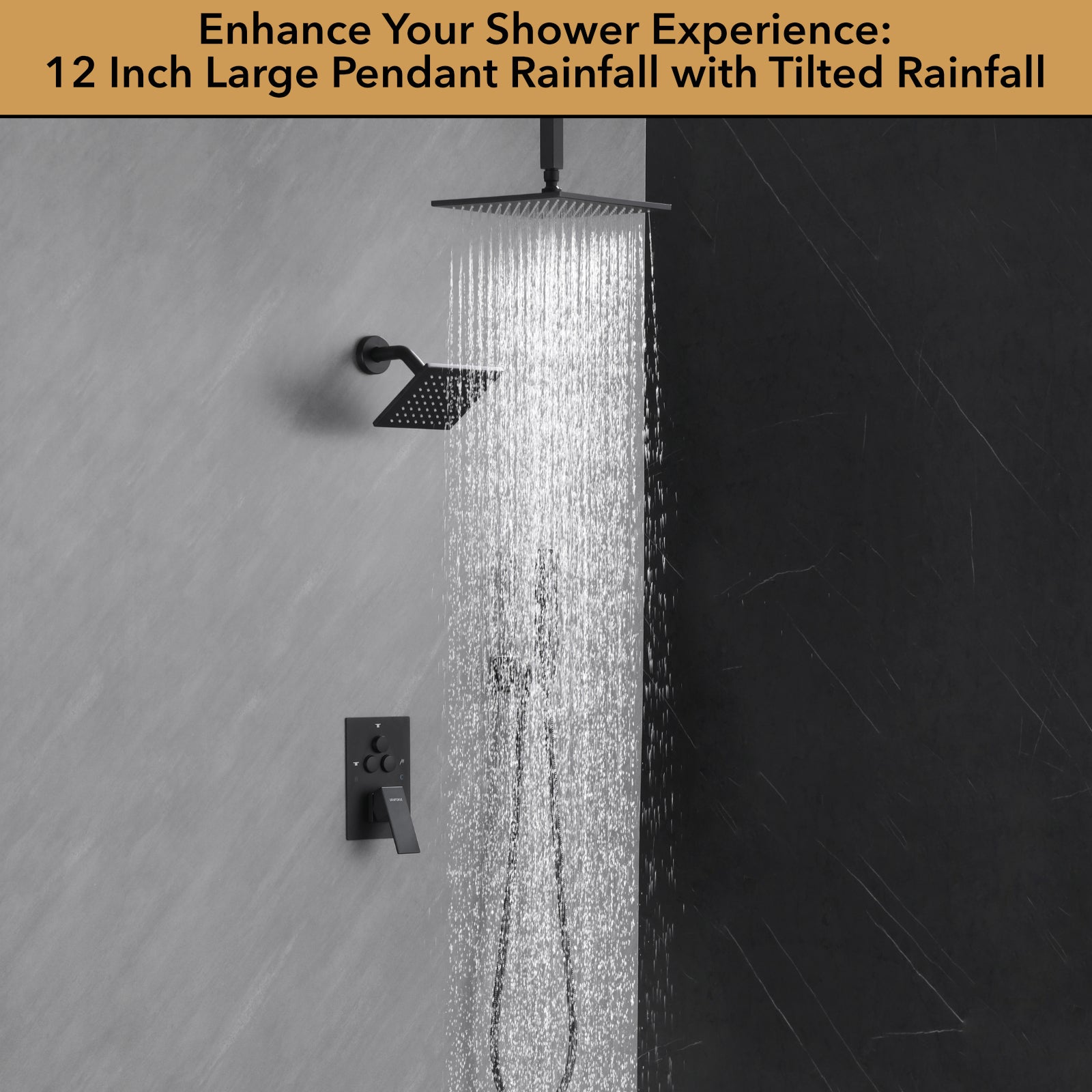 Single Handle 4-Spray Shower Faucet 1.8 GPM 12 in. Square Ceiling Mounted Shower with Pressure Balance
