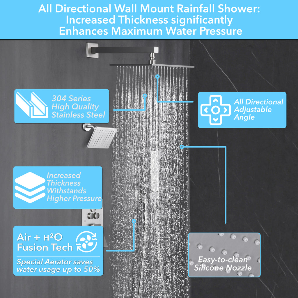 Single Handle 4-Spray Shower Faucet 1.8 GPM 10 in. Square Ceiling Mounted Shower with Pressure Balance in Brushed Nickel