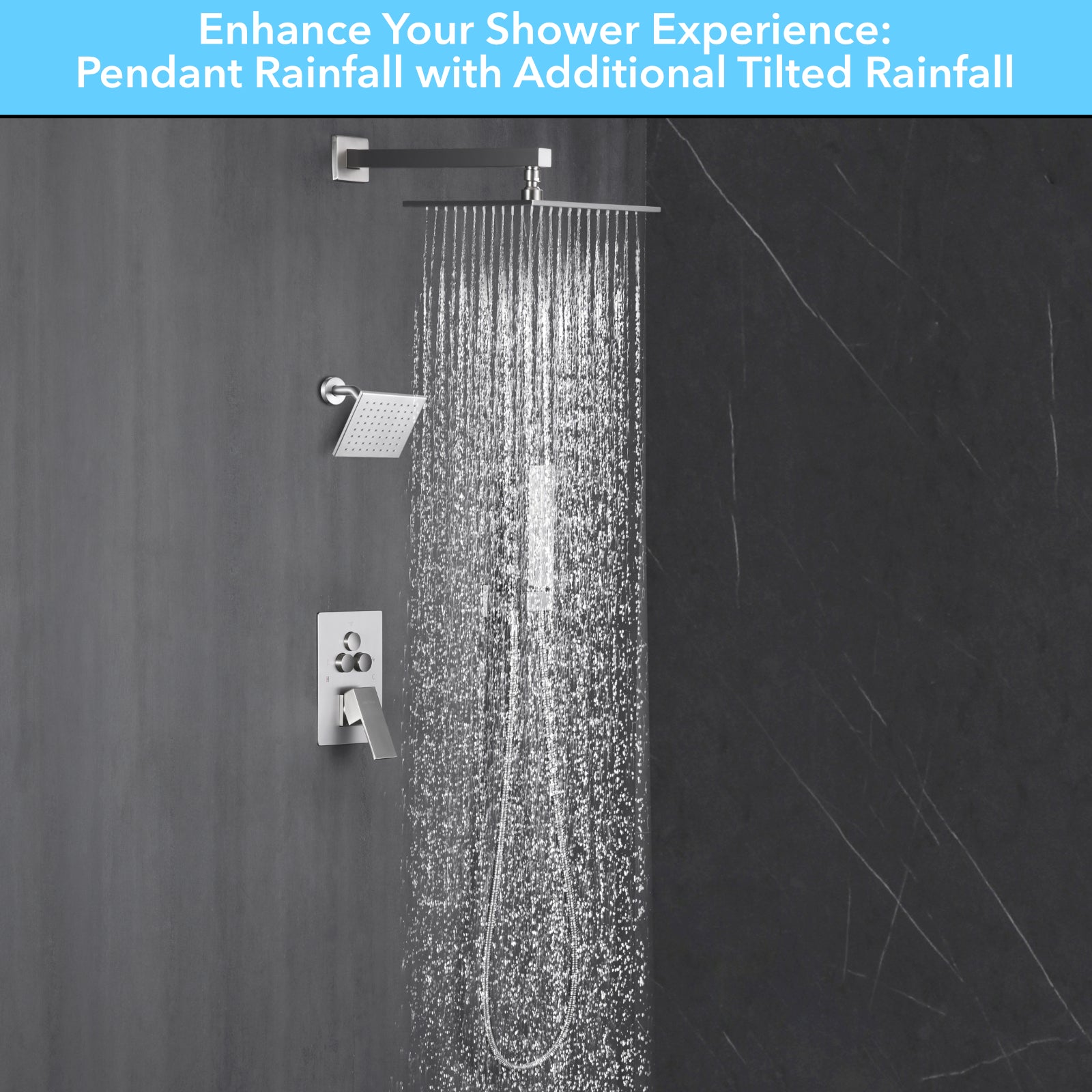 Single Handle 4-Spray Shower Faucet 1.8 GPM 10 in. Square Ceiling Mounted Shower with Pressure Balance in Brushed Nickel