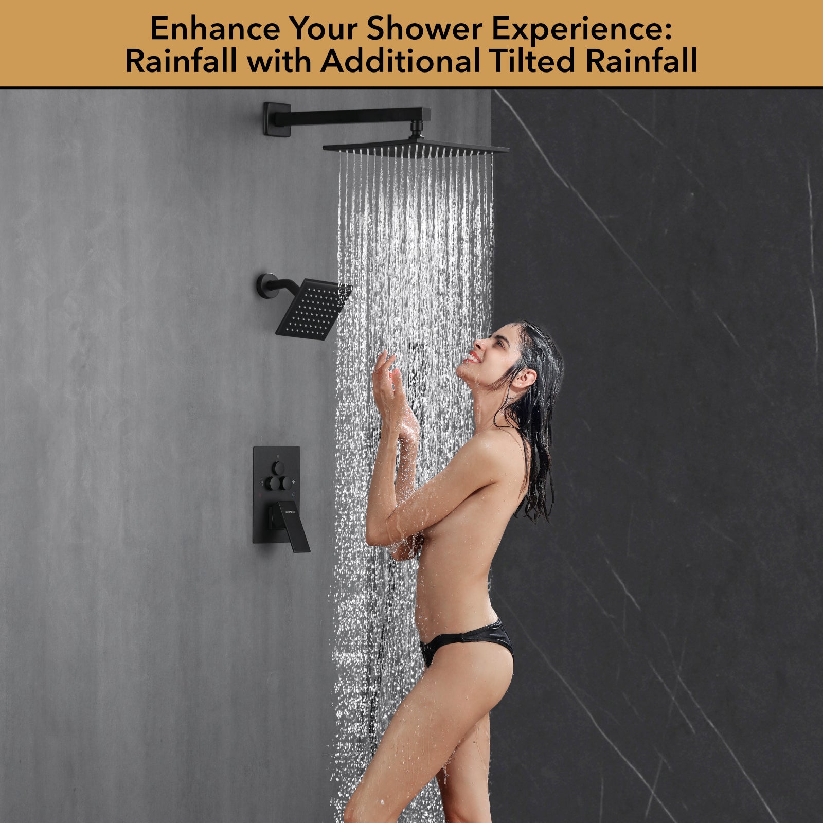 Single Handle 4-Spray Shower Faucet 1.8 GPM 10 in. Square Ceiling Mounted Shower with Pressure Balance in Matte Black