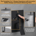 Single Handle 4-Spray Shower Faucet 1.8 GPM 12 in. Square Ceiling Mounted Shower with Pressure Balance