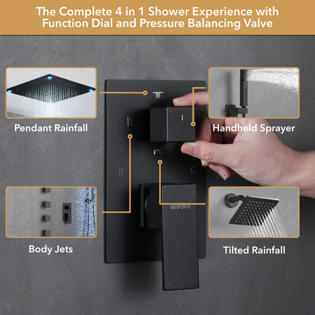 Luxury Single Handle 2-Spray Shower Faucet 1.8 GPM with 16 in. LED Rainfall Square Head and 4-Jet