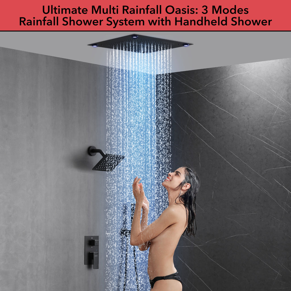 Single Handle 5-Spray Shower Faucet 1.8 GPM 16 in. LED Square Ceiling Mounted with Pressure Balance