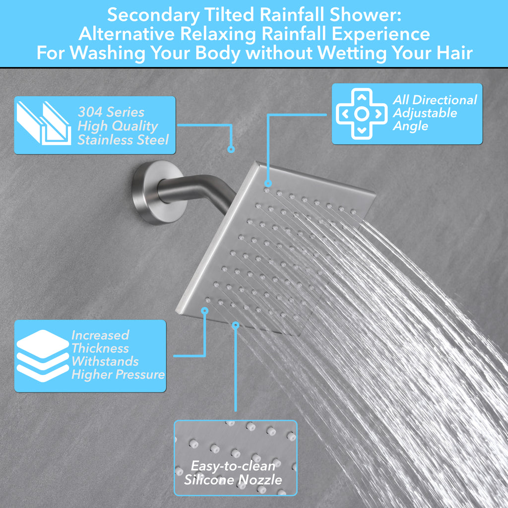 Single Handle 4-Spray Shower Faucet 1.8 GPM 10 in. Square Ceiling Mounted Shower with Pressure Balance in Brushed Nickel