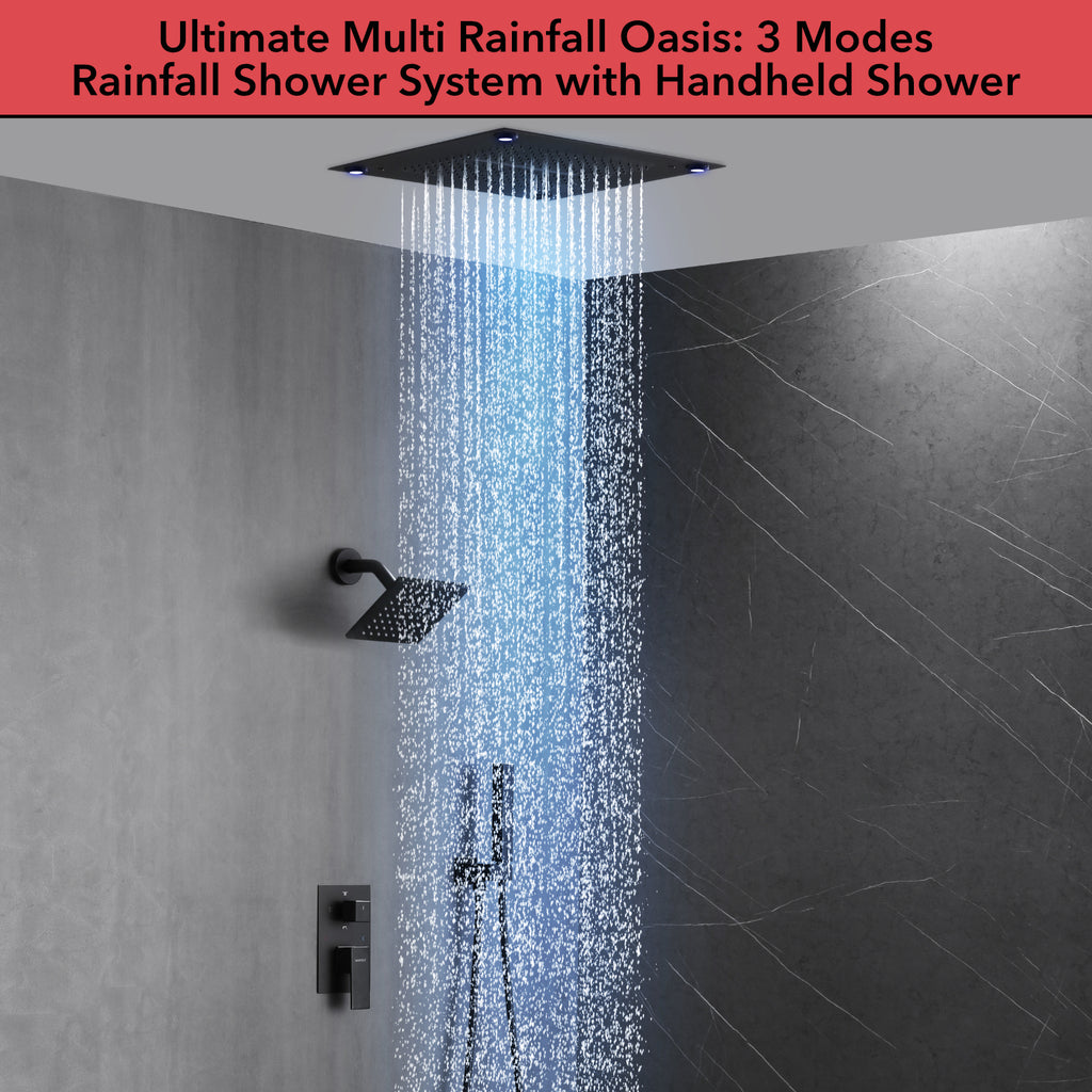Single Handle 5-Spray Shower Faucet 1.8 GPM 16 in. LED Square Ceiling Mounted with Pressure Balance