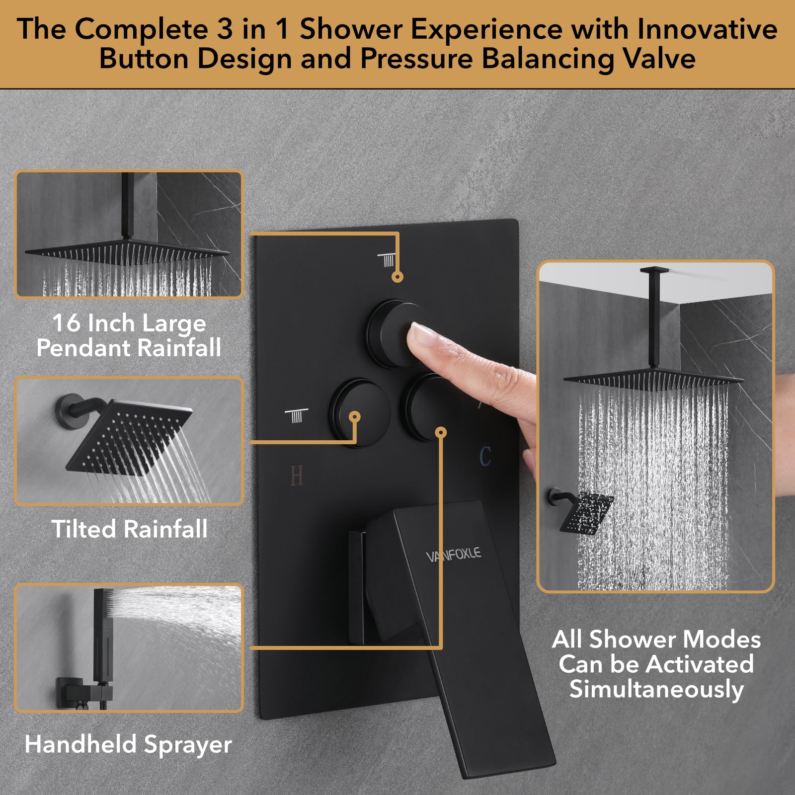 Single Handle 4-Spray Shower Faucet 1.8 GPM 12 in. Square Ceiling Mounted Shower with Pressure Balance