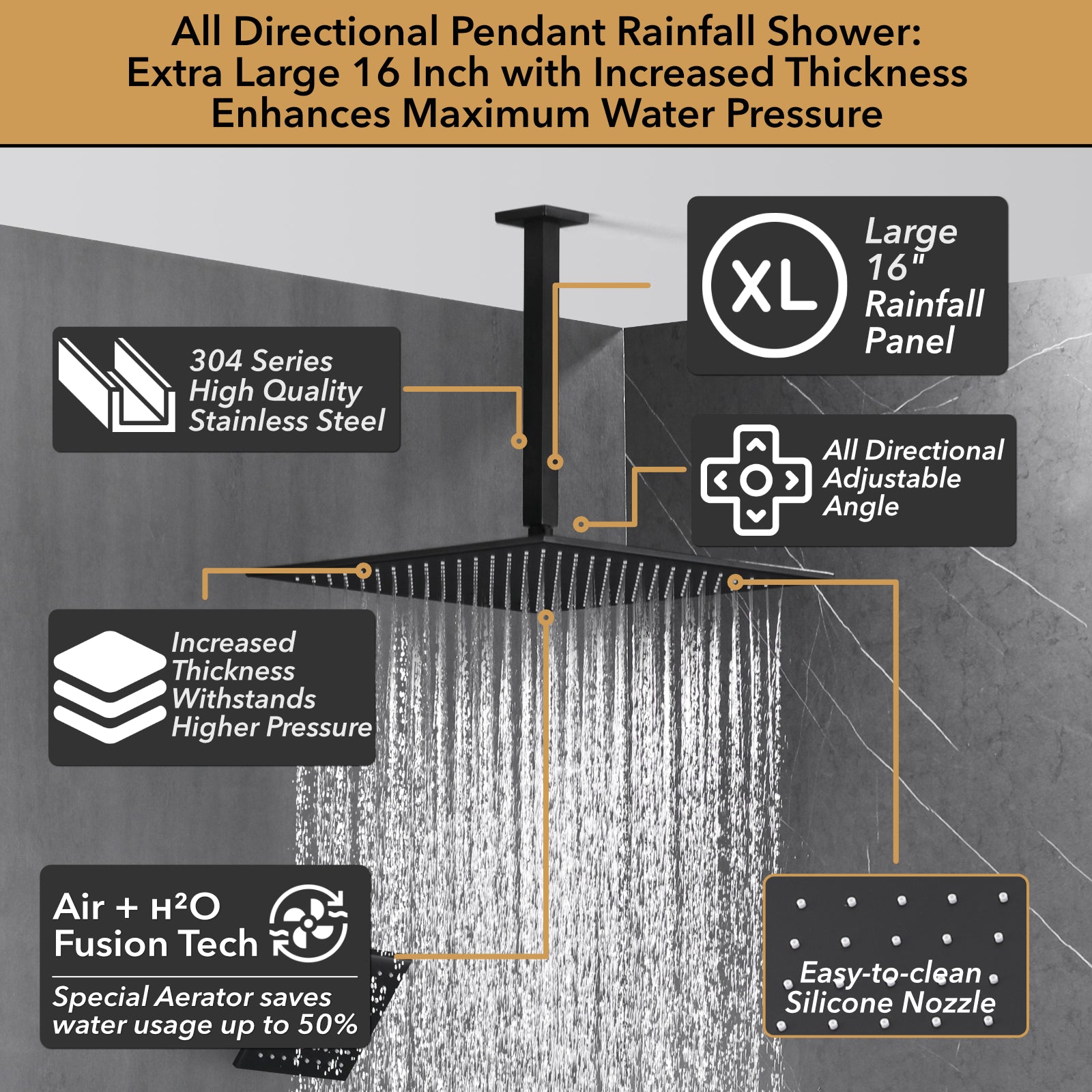 Single Handle 4-Spray Shower Faucet 1.8 GPM 12 in. Square Ceiling Mounted Shower with Pressure Balance