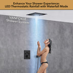Single Handle 2-Spray Shower Faucet 1.8 GPM 16 in. Square Ceiling Mounted with Pressure Balance in Matte Black