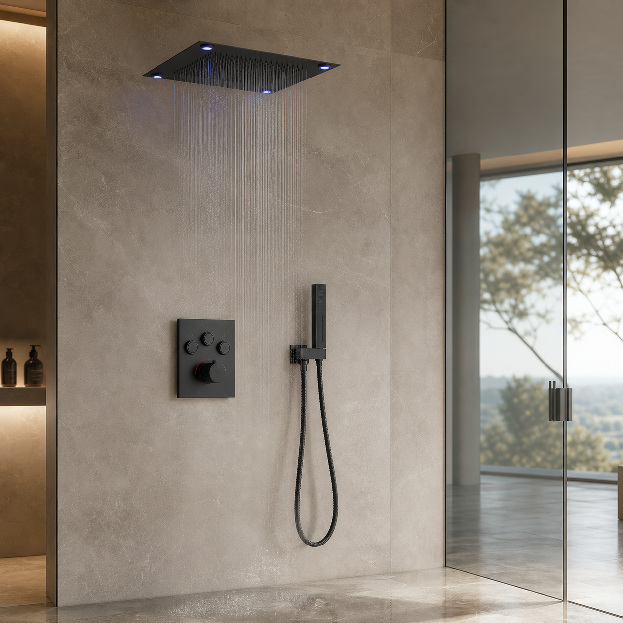 VANFOXLE shower system installed in luxury bathroom scene