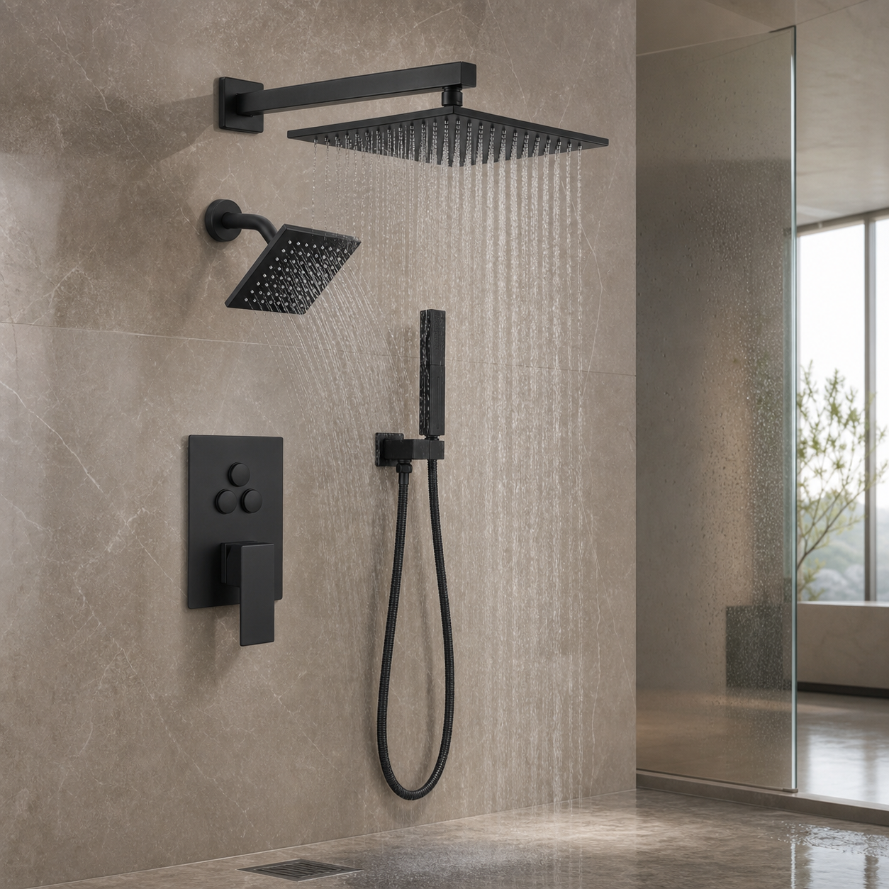 VANFOXLE shower system installed in luxury bathroom scene