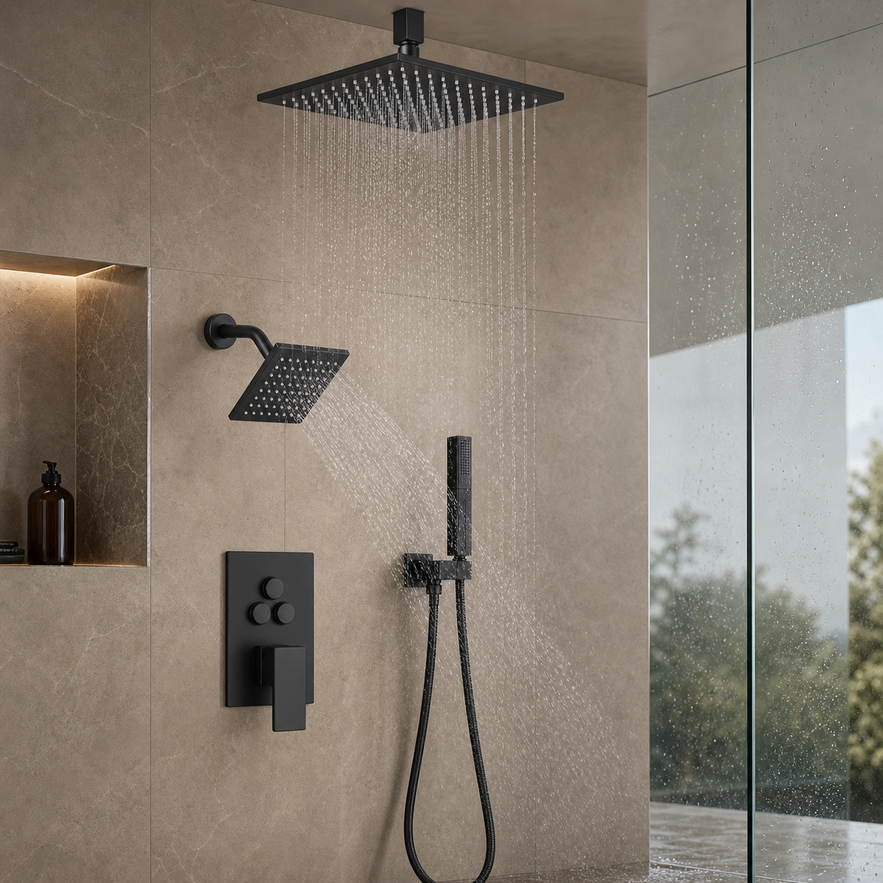 VANFOXLE shower system installed in luxury bathroom scene