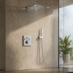 VANFOXLE chrome shower system installed in luxury bathroom scene